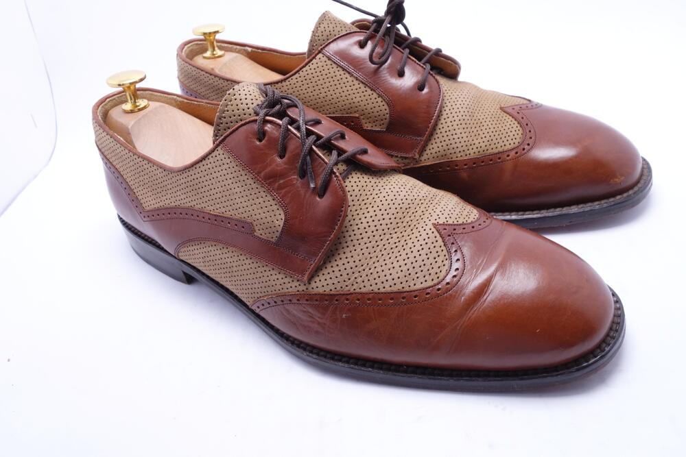 Mezlan Shoes Mens Size 10.5 Brown Leather Colorblock Wingtip Derby Made In Spain